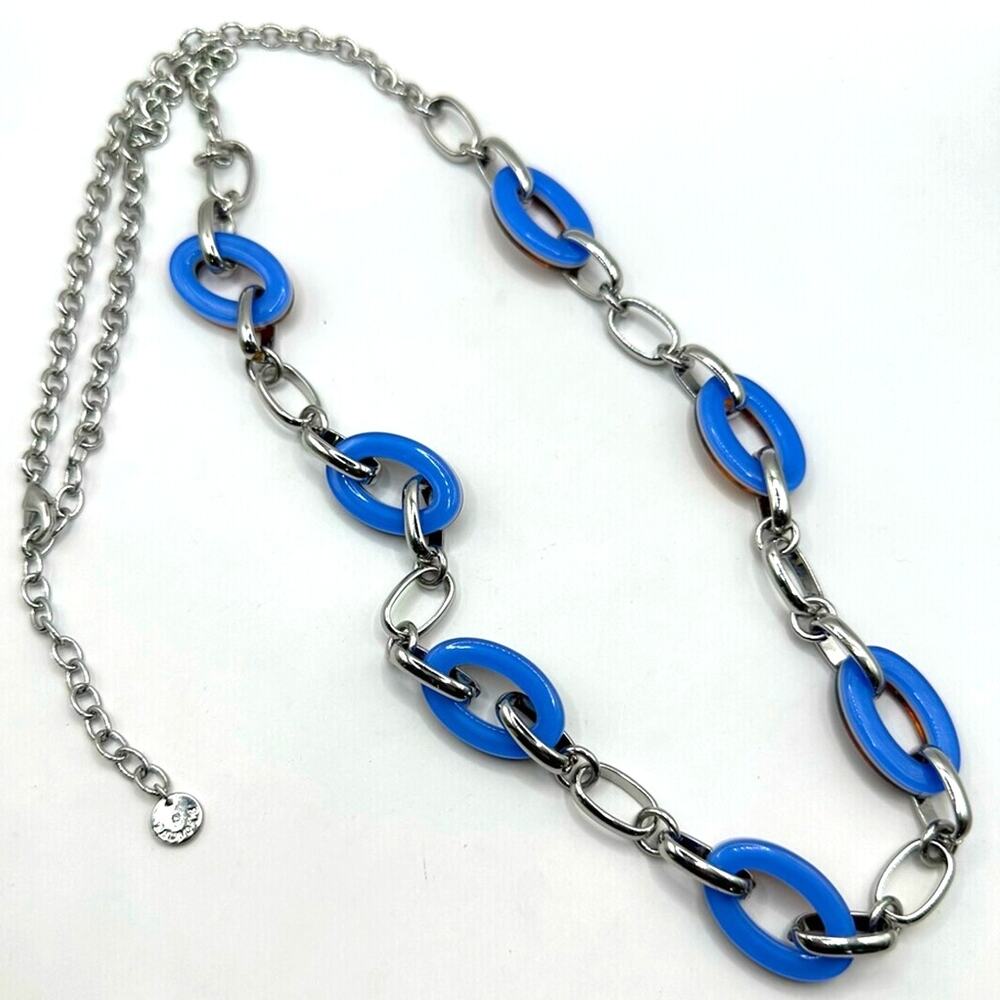 Talbots Reversible Necklace Business Casual Brown Blue Oval Links Long Classic